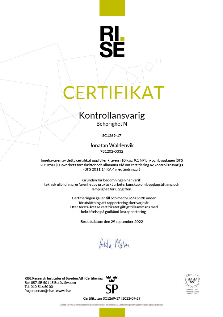 Av RISE certifierad kontrollansvarig